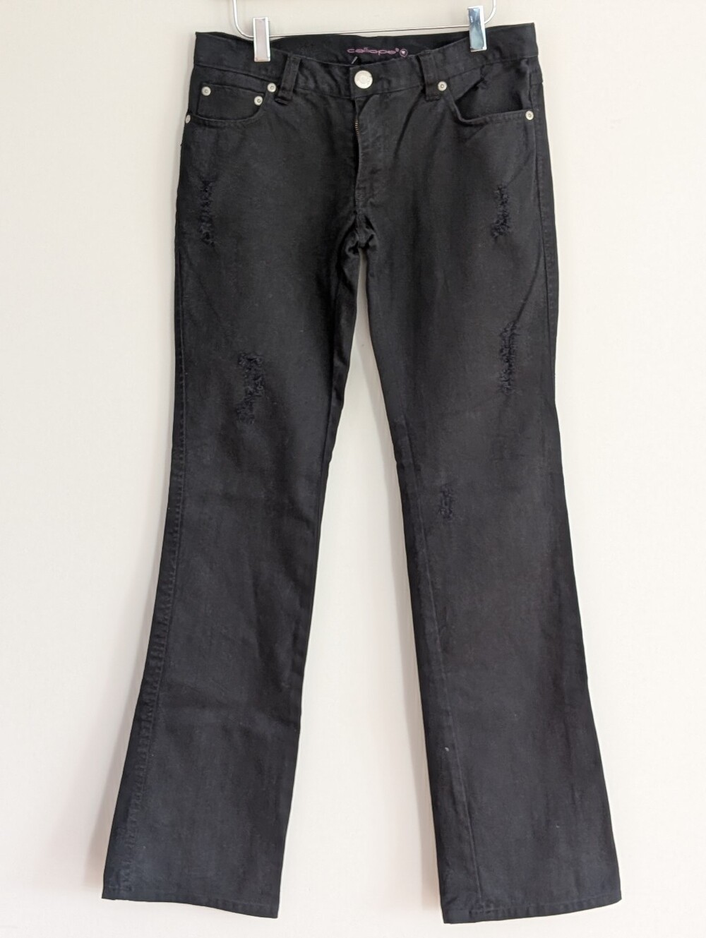 Calliope black distressed bootcut jeans size Medium Non Stretch Long 34.5 Inseam